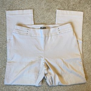 JM Collection, Petite Pull-On pants in beige-cream w/ studded accents @ waist, L